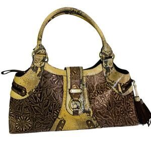 SHARIF STUDIO Purse Tooled Leather Snake Skin Shoulder Bag 3 Compartment Western